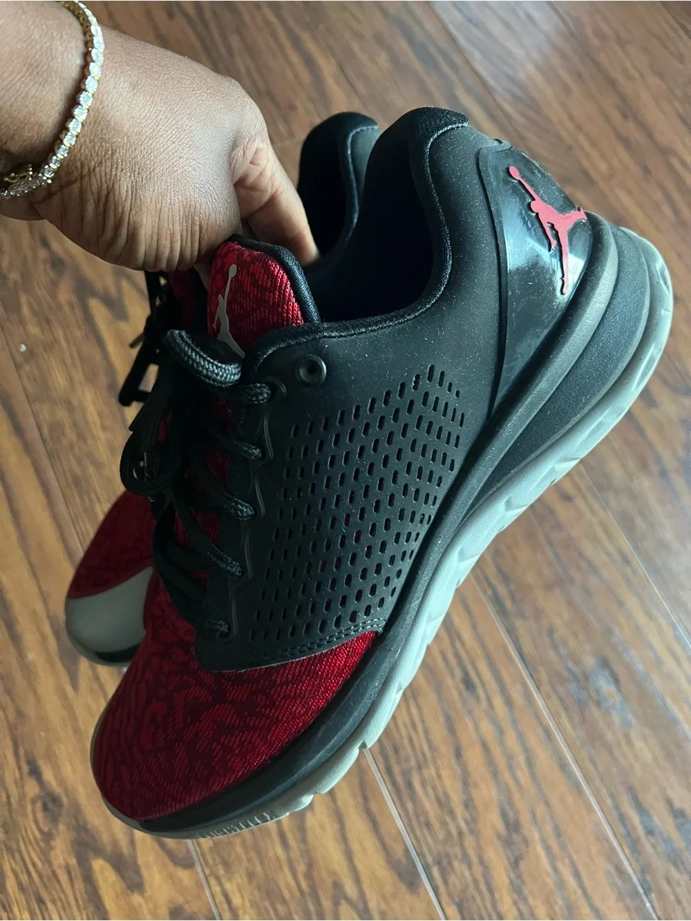 Jordan Men’s Red and Black Knit Athletic Sneakers